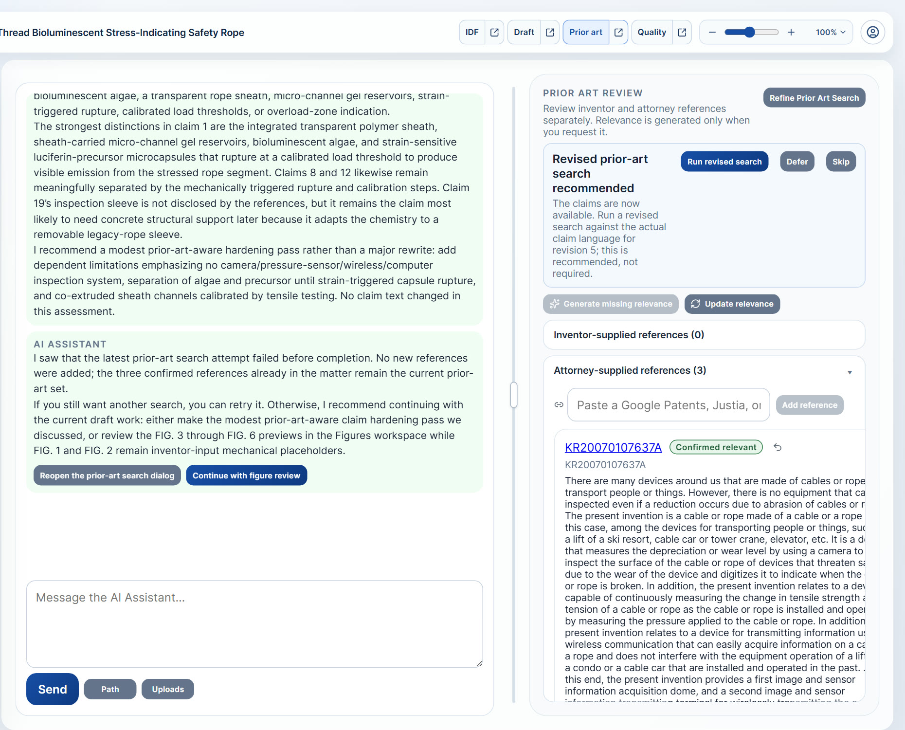 Prior-art review with confirmed references and a recommended revised search